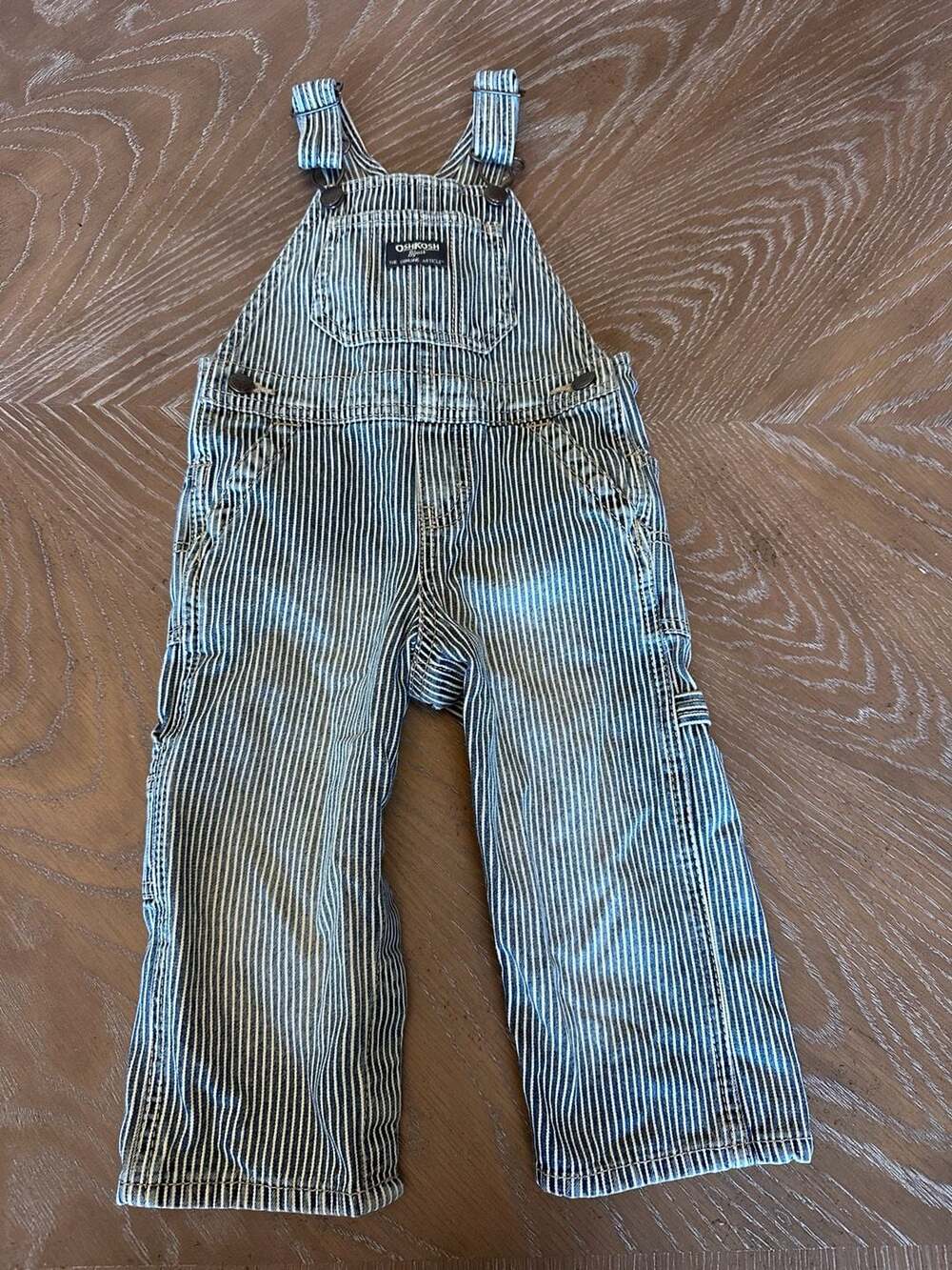 Vintage Style OshKosh B'gosh Baby Blue Railroad Stripe Denim Vestbak Overalls
